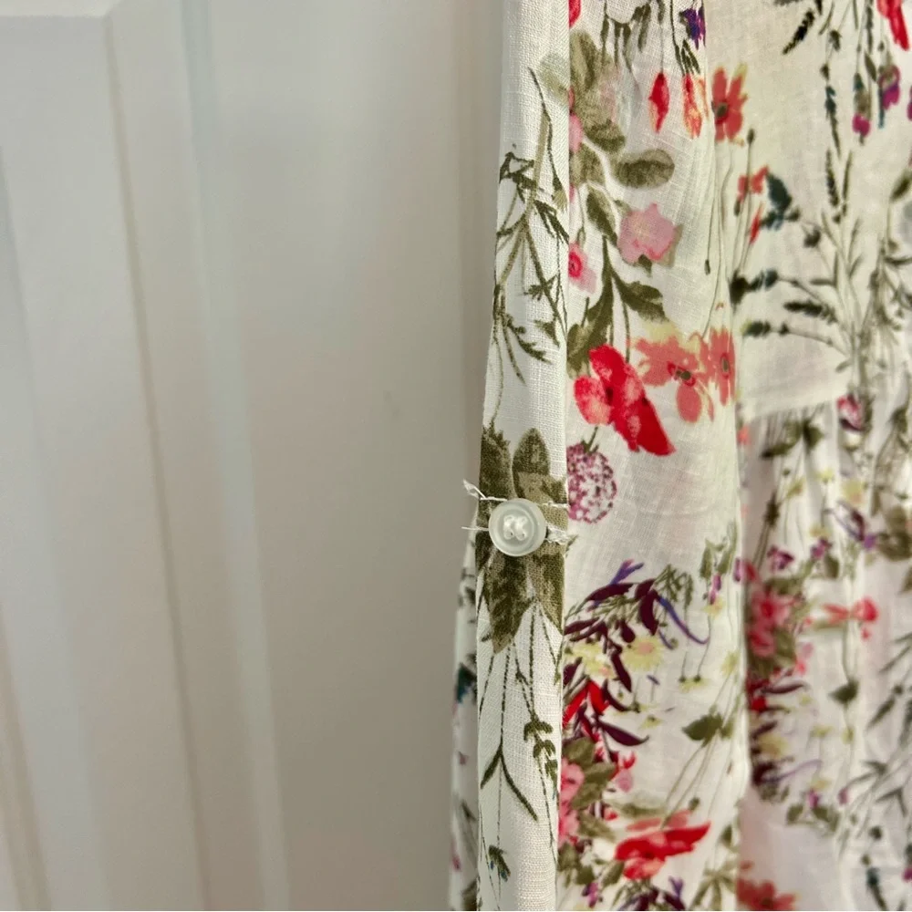 Jones NY Linen Floral High/Low Hem Roll Tab Sleeve Spring Women's Top 1X - Picture 13 of 14